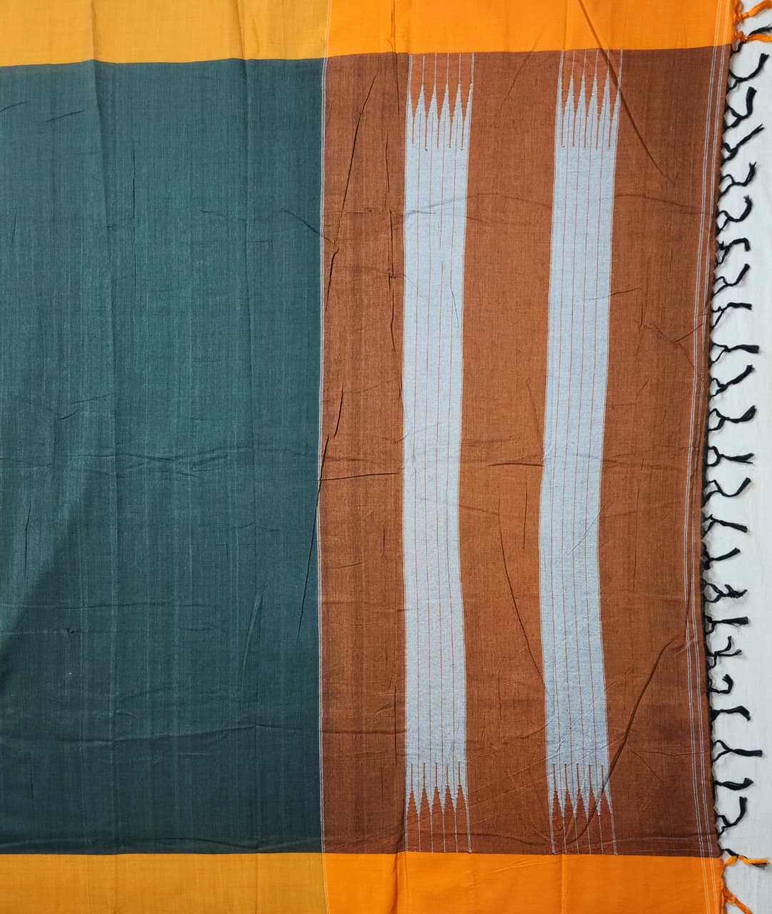 Teal Green Cotton Handloom Saree