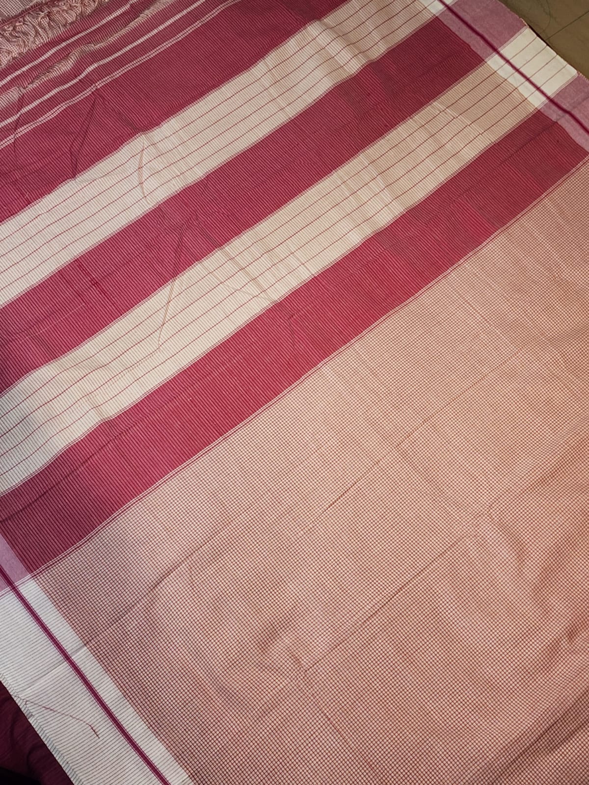 Peach Checks Patteda Anchu Ilkal Saree