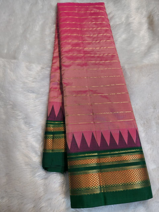 Rose Pink Pure Ilkal Gadwal Silk Saree with Necklace Zari Lines