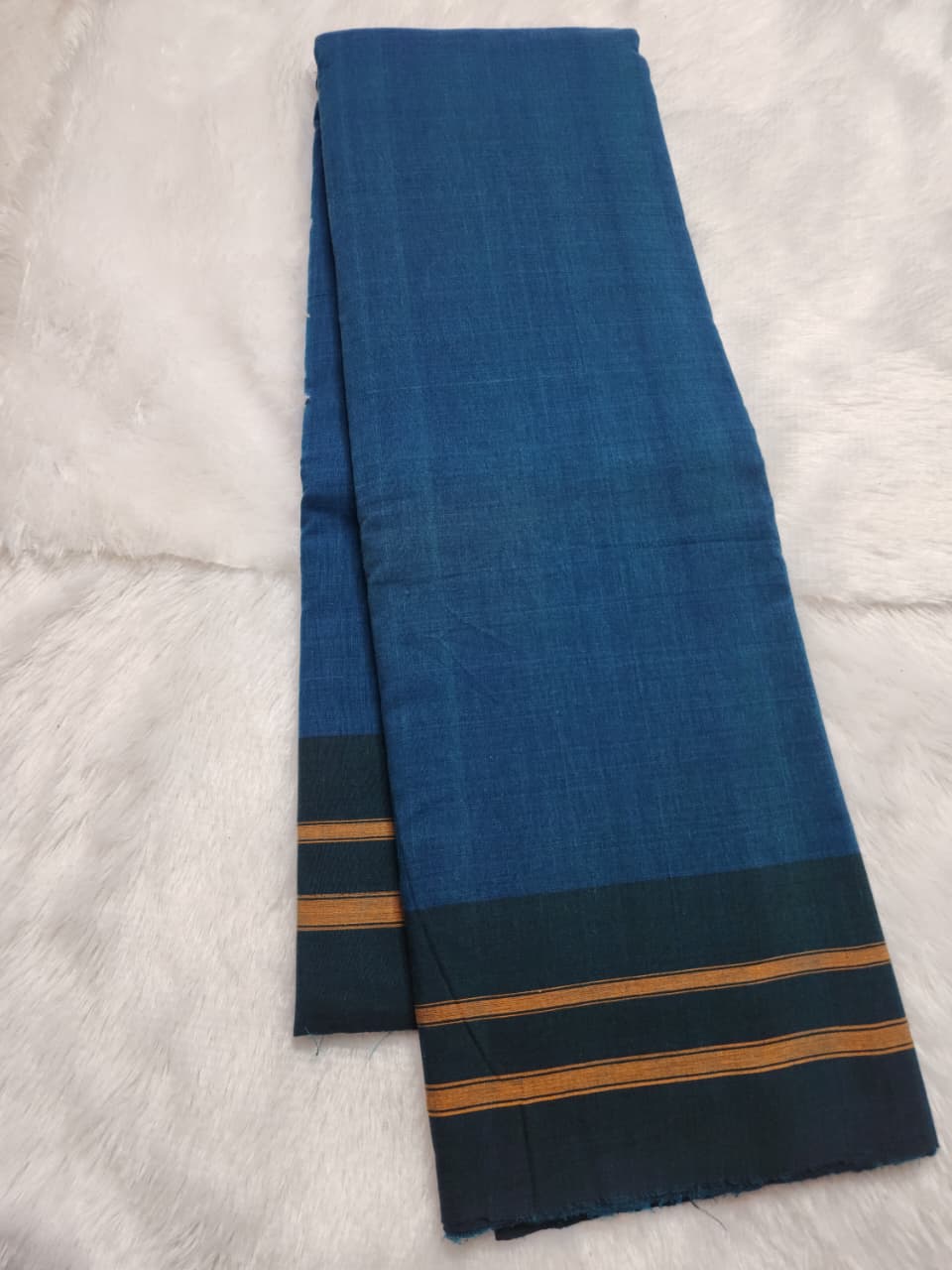 Denim Blue Cotton Handloom Saree