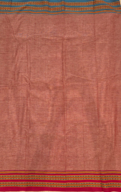 Orange - Pink & Blue Ilkal handloom Patteda Anchu-Gayatri Border