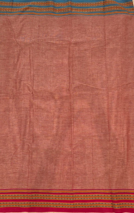 Orange - Pink & Blue Ilkal handloom Patteda Anchu-Gayatri Border