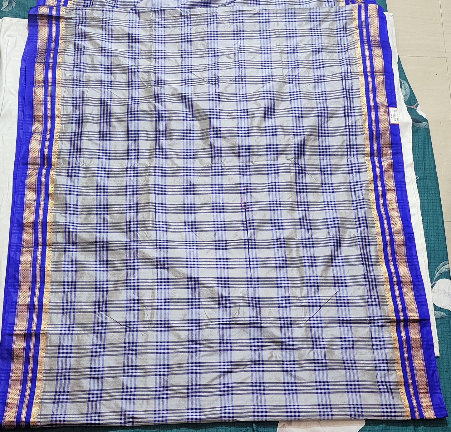 Ash Blue Checks Ilkal Saree