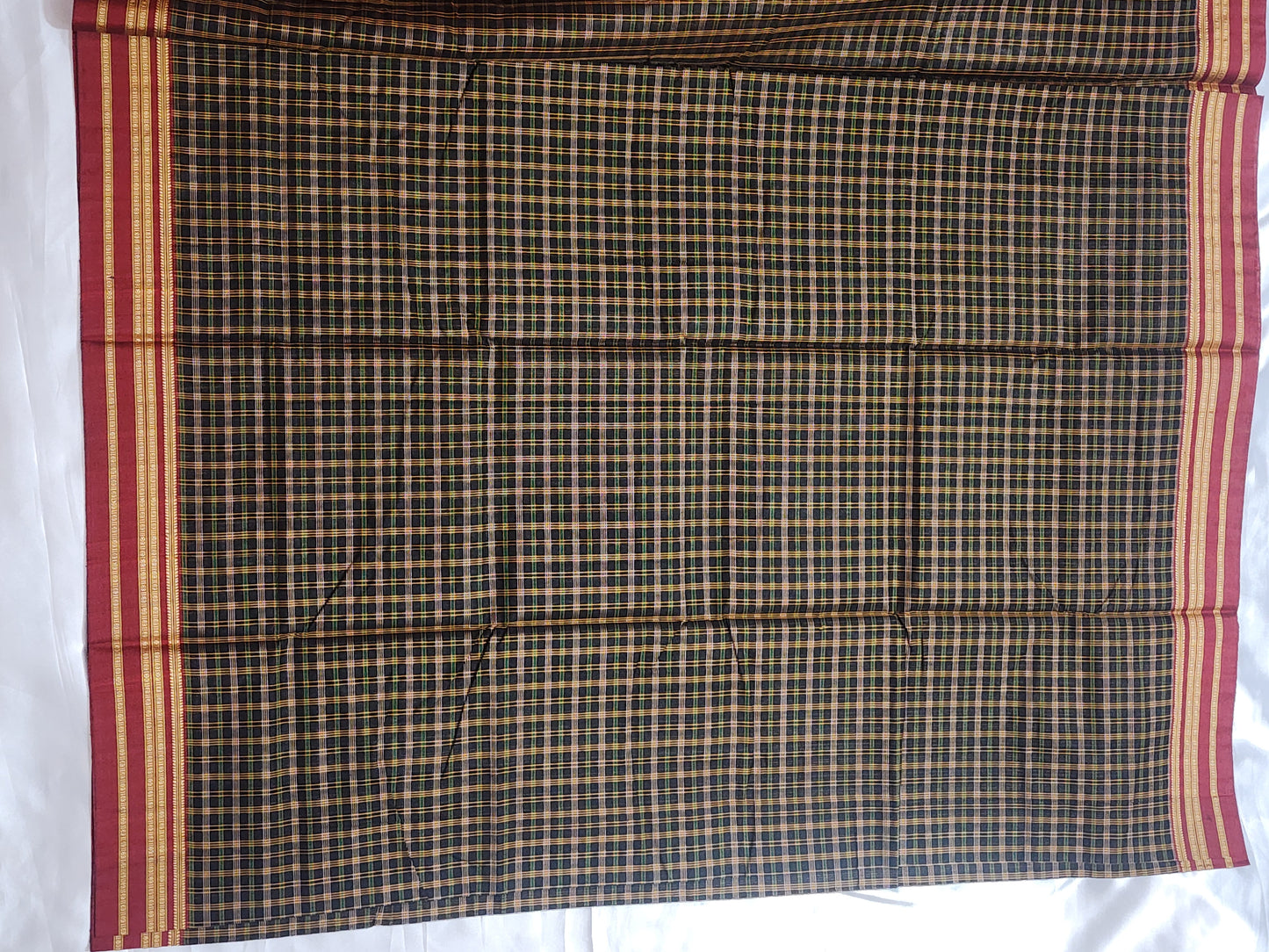 Black Maroon Ilkal Cotton Checks Saree