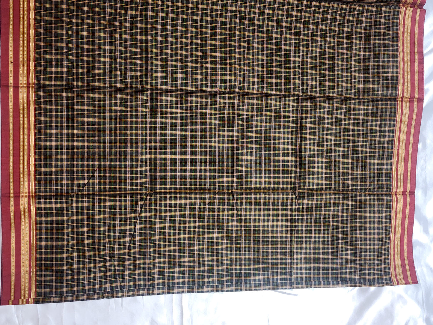 Black Maroon Ilkal Cotton Checks Saree