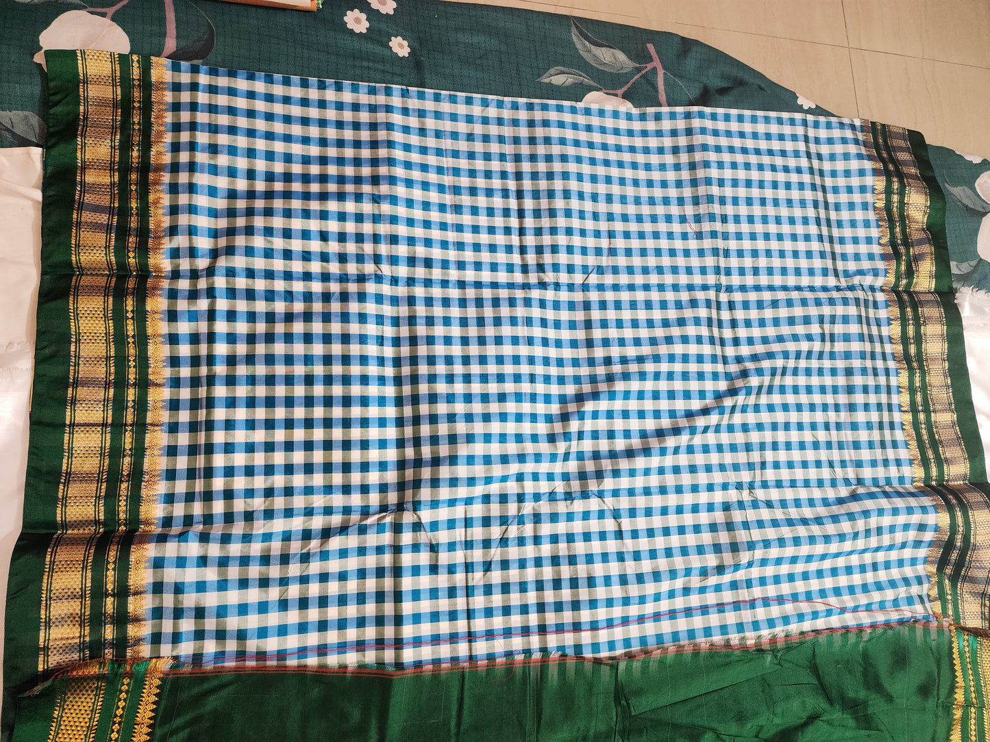 Blue-Green Checks Ilkal Saree