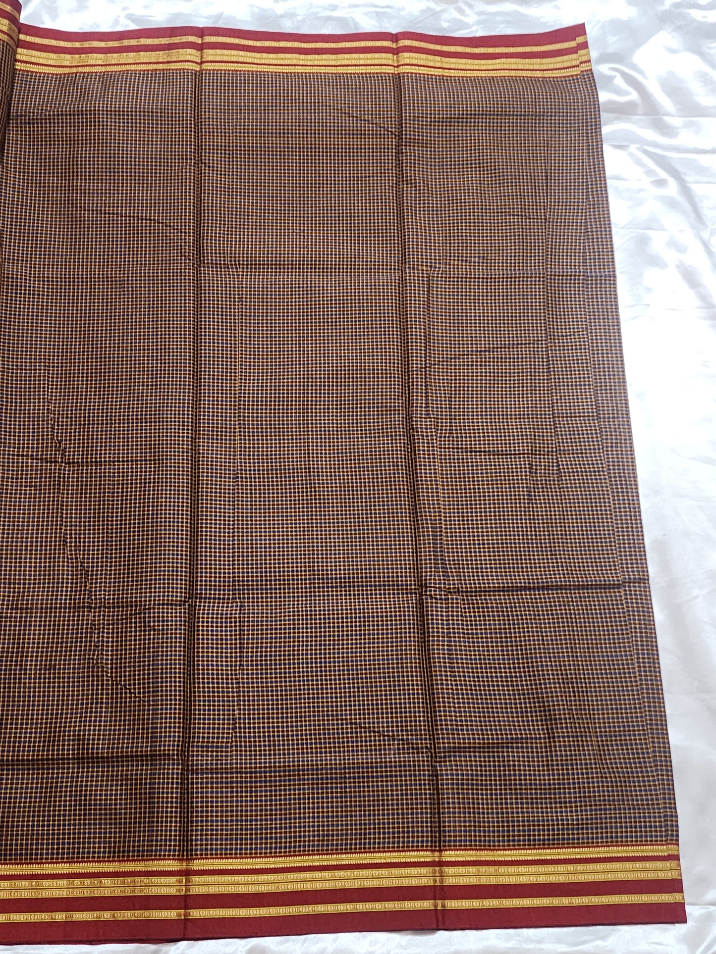 Blue Maroon Checked Ilkal Cotton Saree