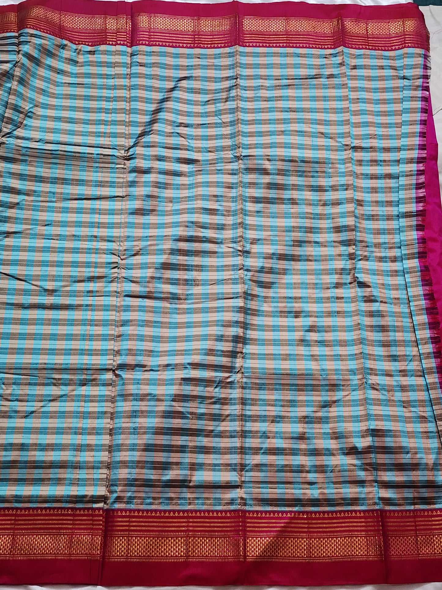 Blue-Pink Checks Ilkal Saree
