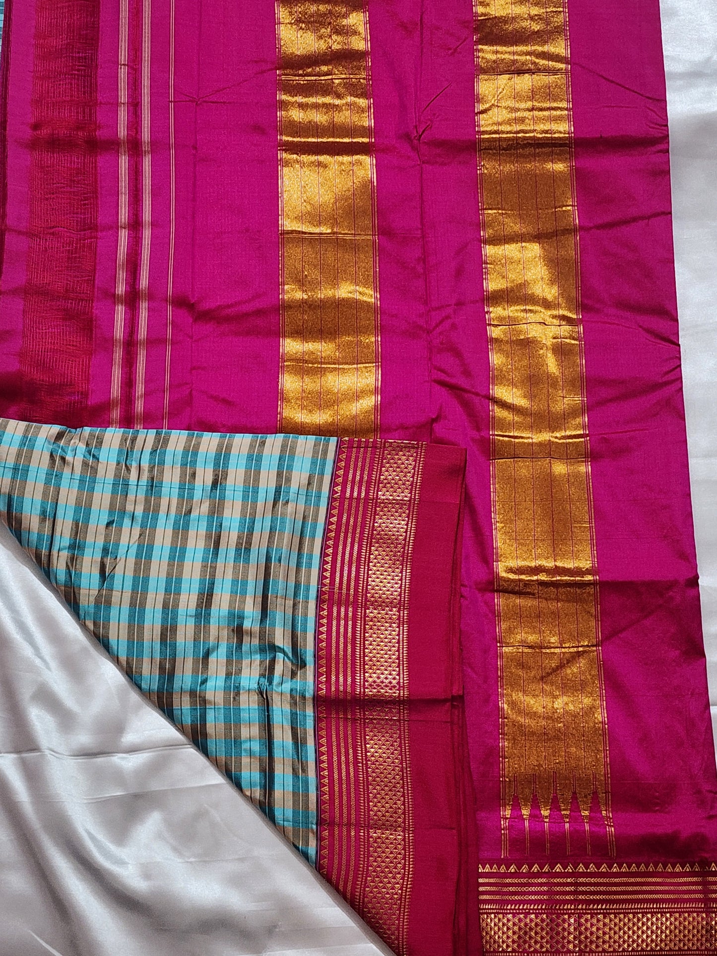 Blue-Pink Checks Ilkal Saree