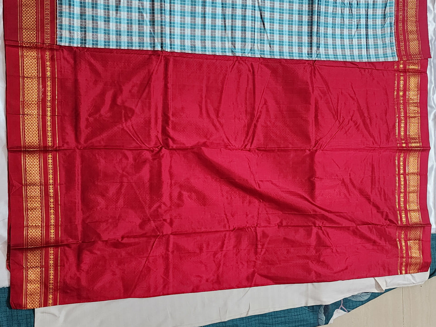 Blue-Red Checks Ilkal Saree
