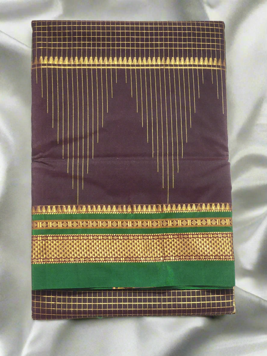 Brown Checked Ilkal Saree