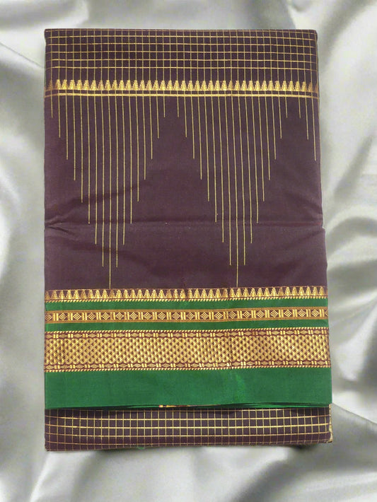 Brown Checked Ilkal Saree
