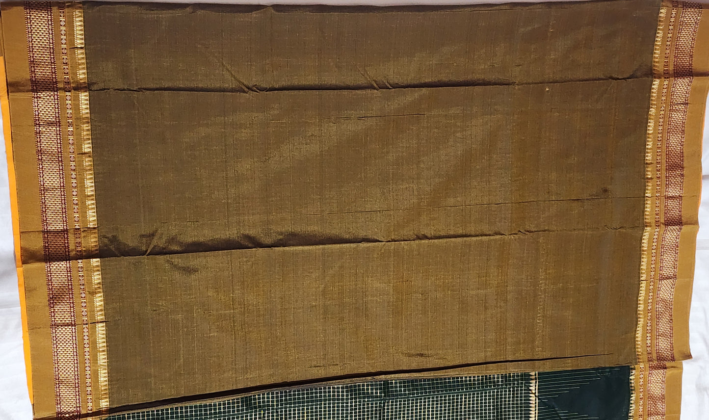 Green Checked Ilkal Saree