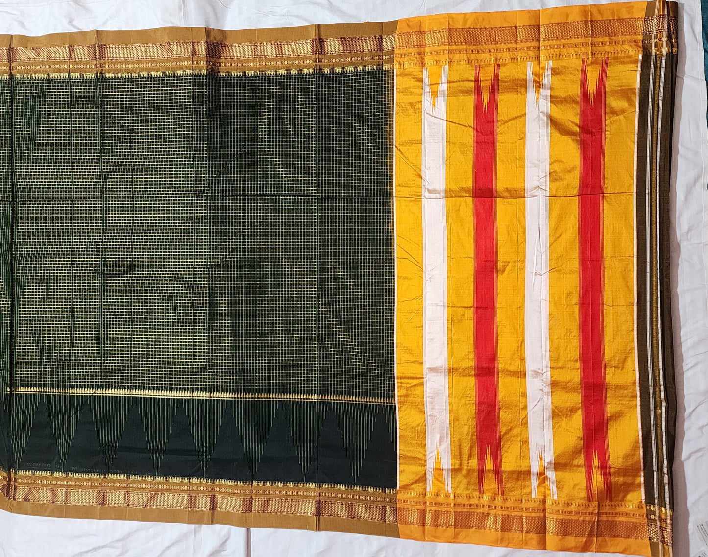 Green Checked Ilkal Saree