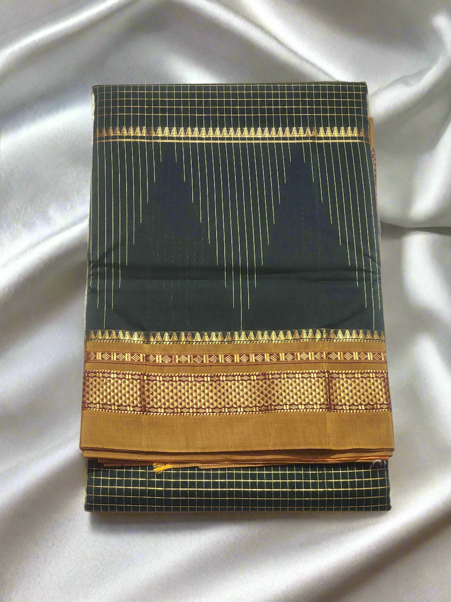 Green Checked Ilkal Saree