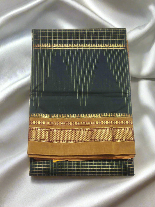 Green Checked Ilkal Saree