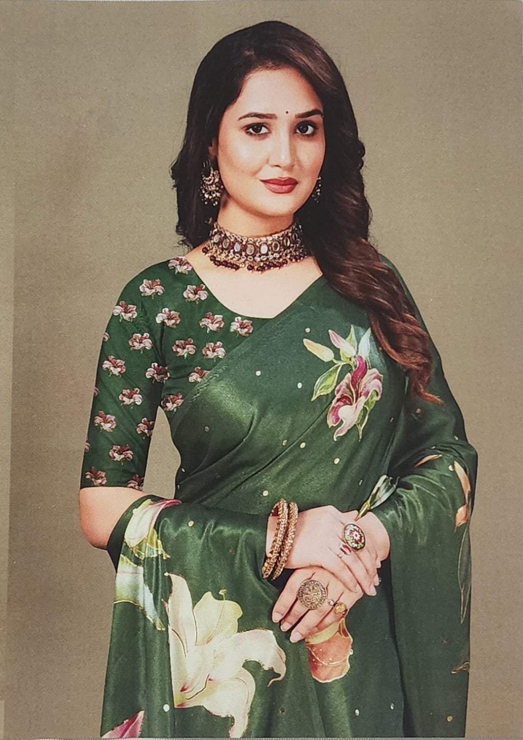 Green Satin Foil Print