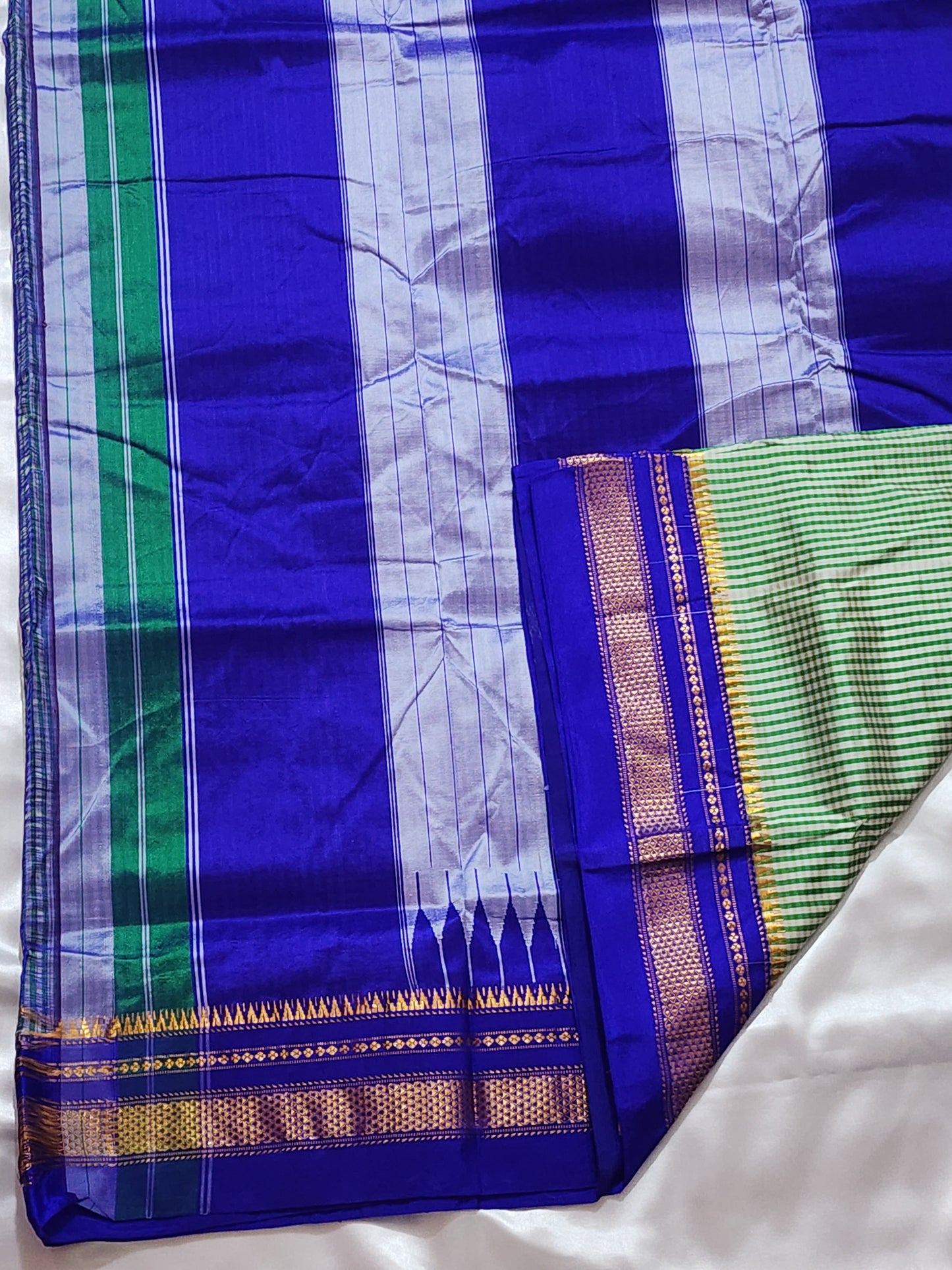 Green-Blue Checks Ilkal Saree