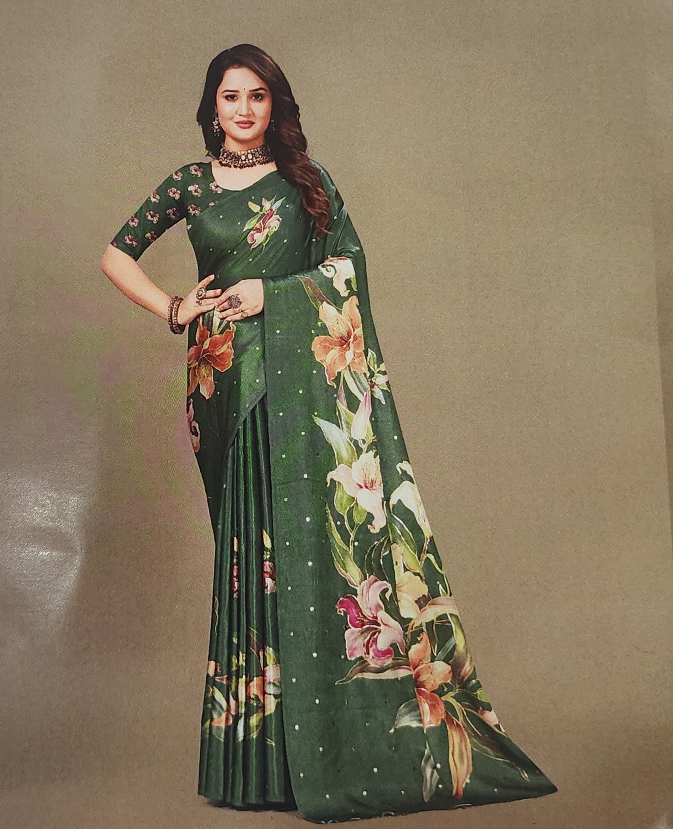 Green Satin Foil Print