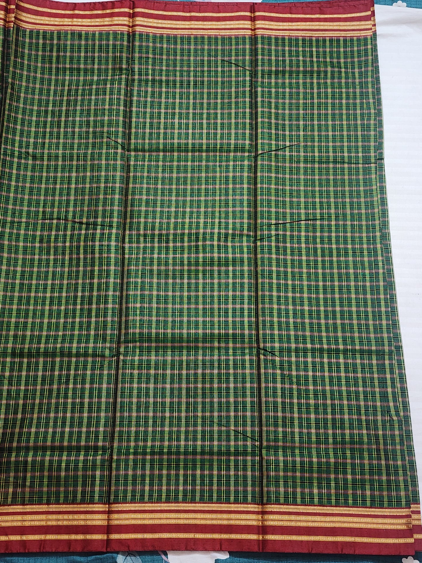 Green Maroon Ilkal Cotton Checks Saree