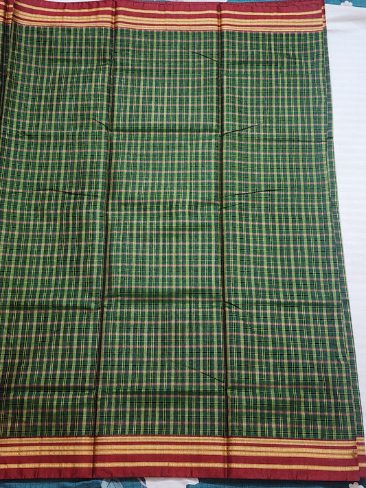 Green Maroon Ilkal Cotton Checks Saree