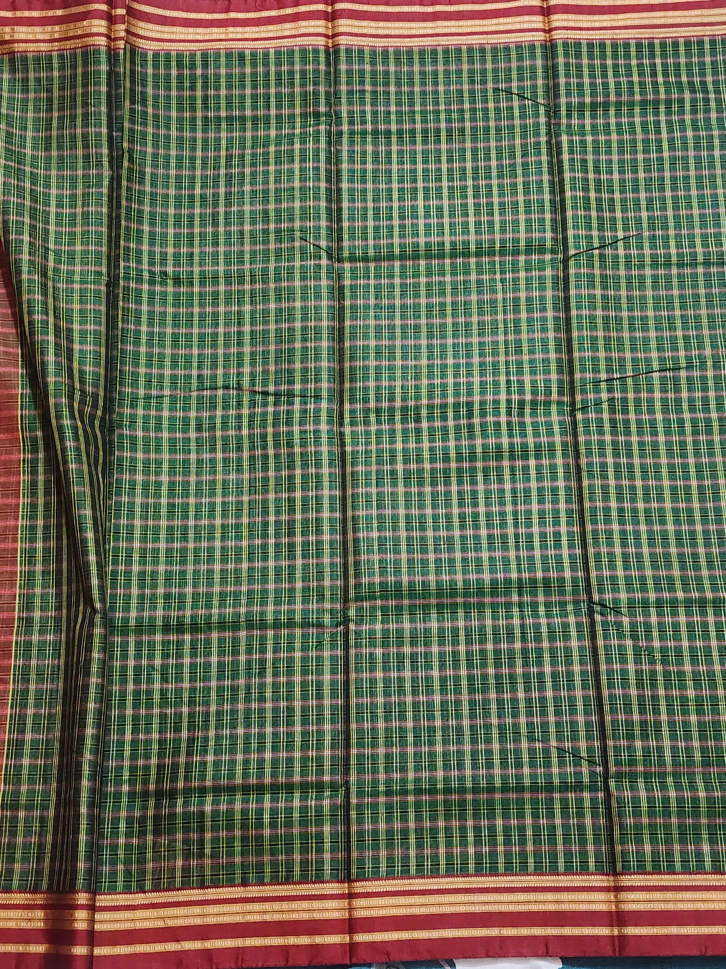Green Maroon Ilkal Cotton Checks Saree