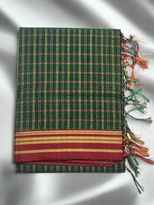 Green Maroon Ilkal Cotton Checks Saree