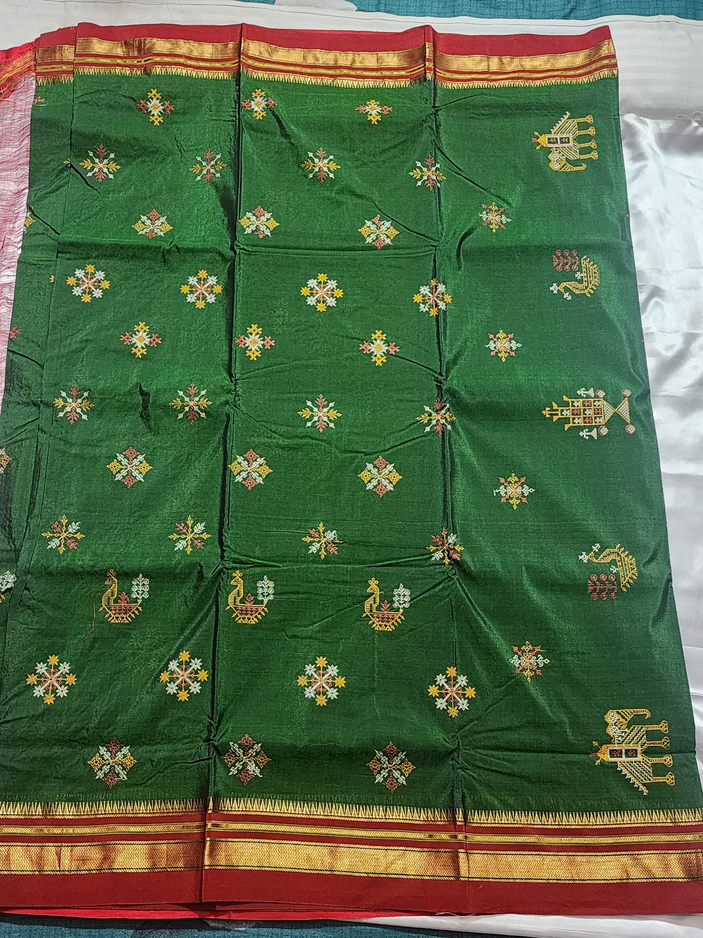 Green Red Ilkal Kasuti Silk Saree