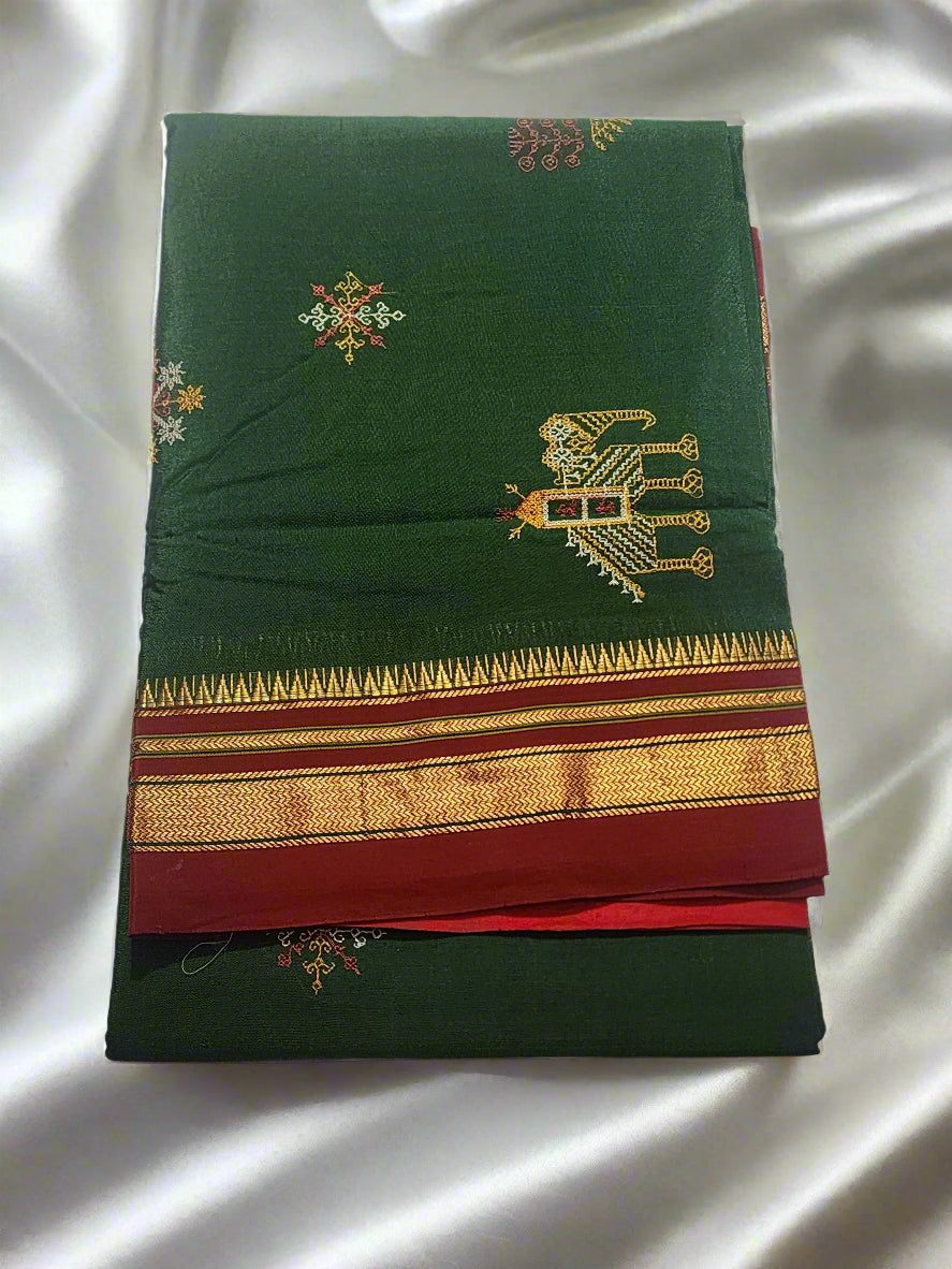 Green Red Ilkal Kasuti Silk Saree