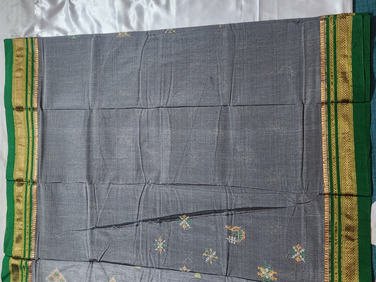 Grey Green Ilkal Kasuti Silk Saree