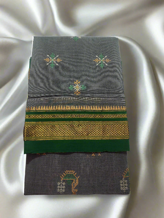 Grey Green Ilkal Kasuti Silk Saree