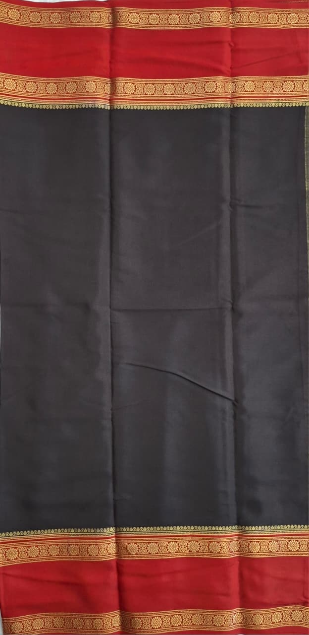 Black -Red Mysore Crepe Silk with red bentex flower border