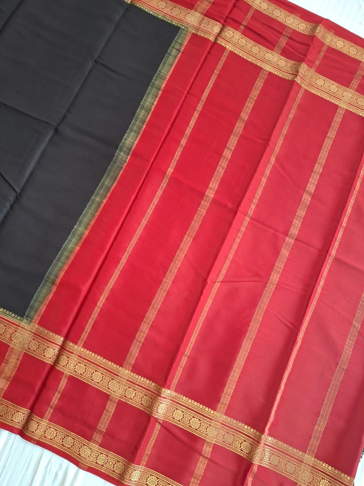 Black -Red Mysore Crepe Silk with red bentex flower border