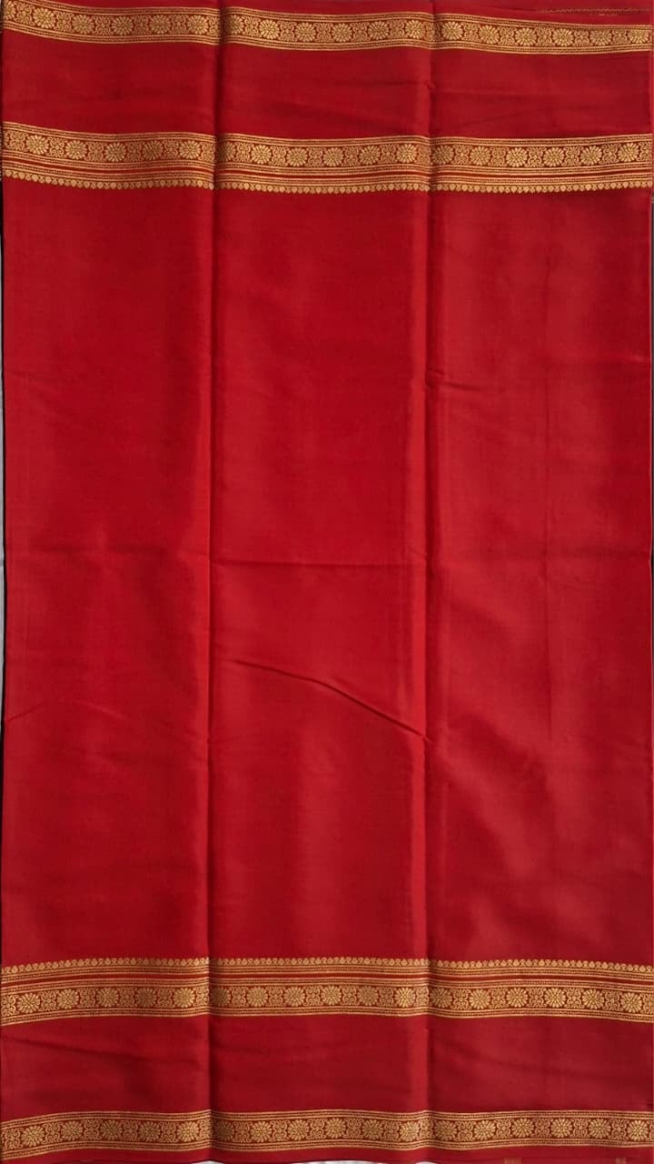Black -Red Mysore Crepe Silk with red bentex flower border