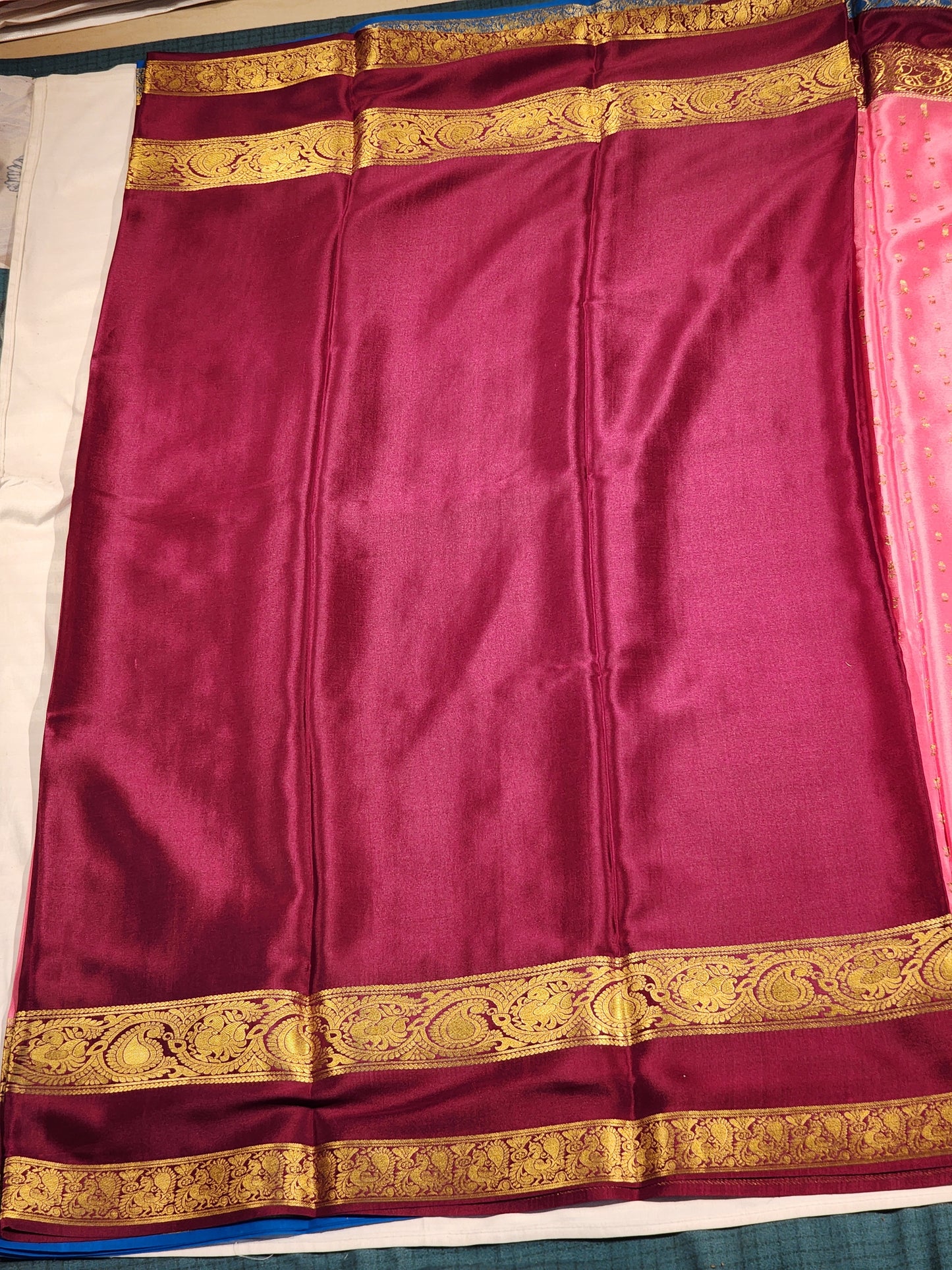 Peach Mysore Silk Saree with Gold Dots