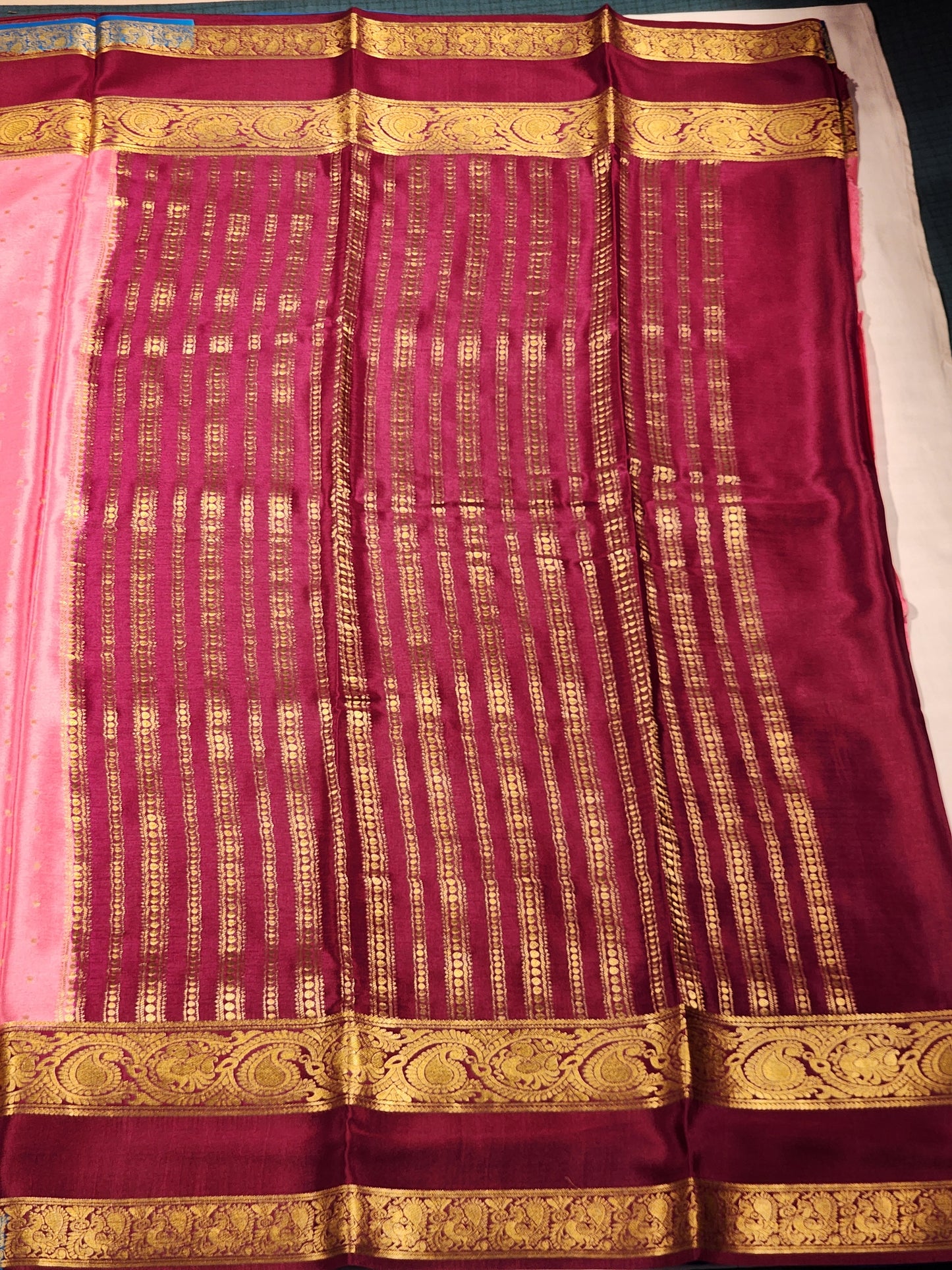 Peach Mysore Silk Saree with Gold Dots