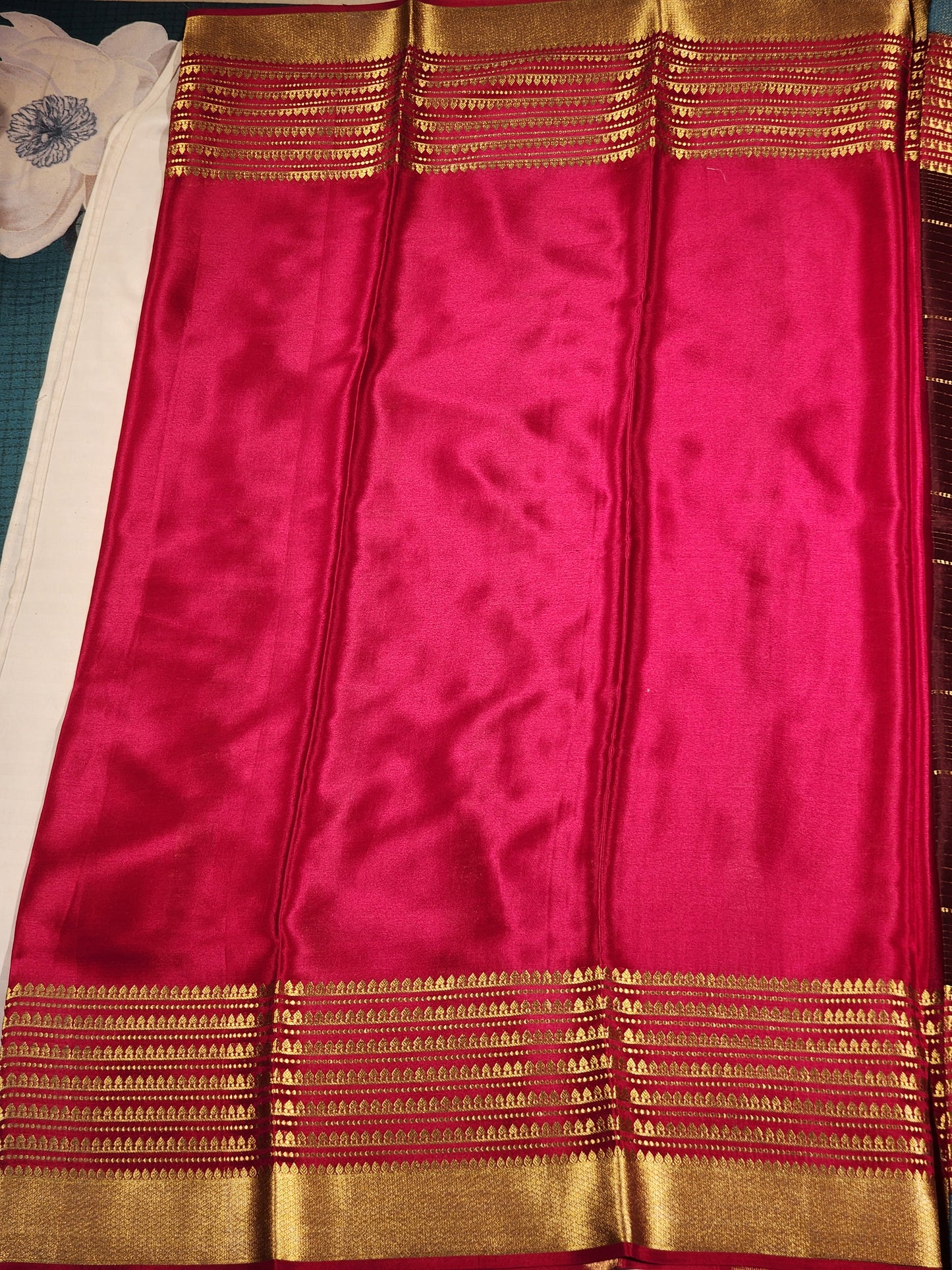 Brown Mysore Silk Saree with Golden Lines