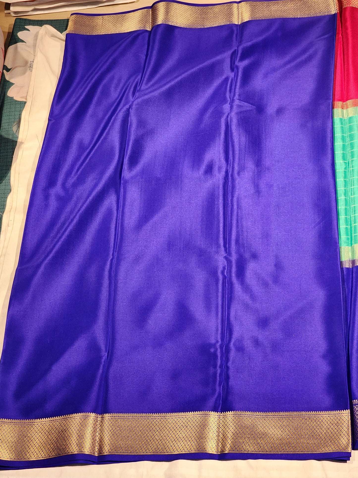 Peacock Blue & Bottle Green Mysore Silk Saree