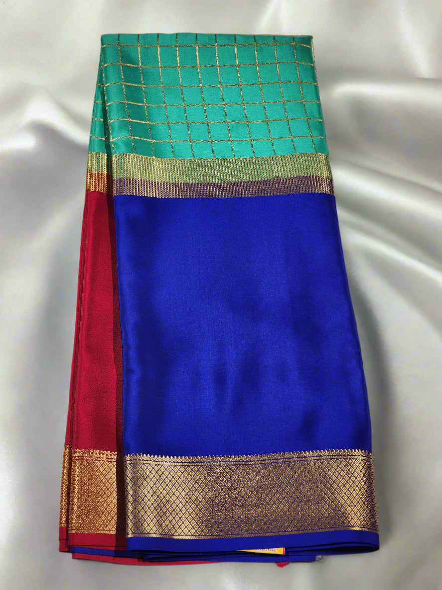 Peacock Blue & Bottle Green Mysore Silk Saree