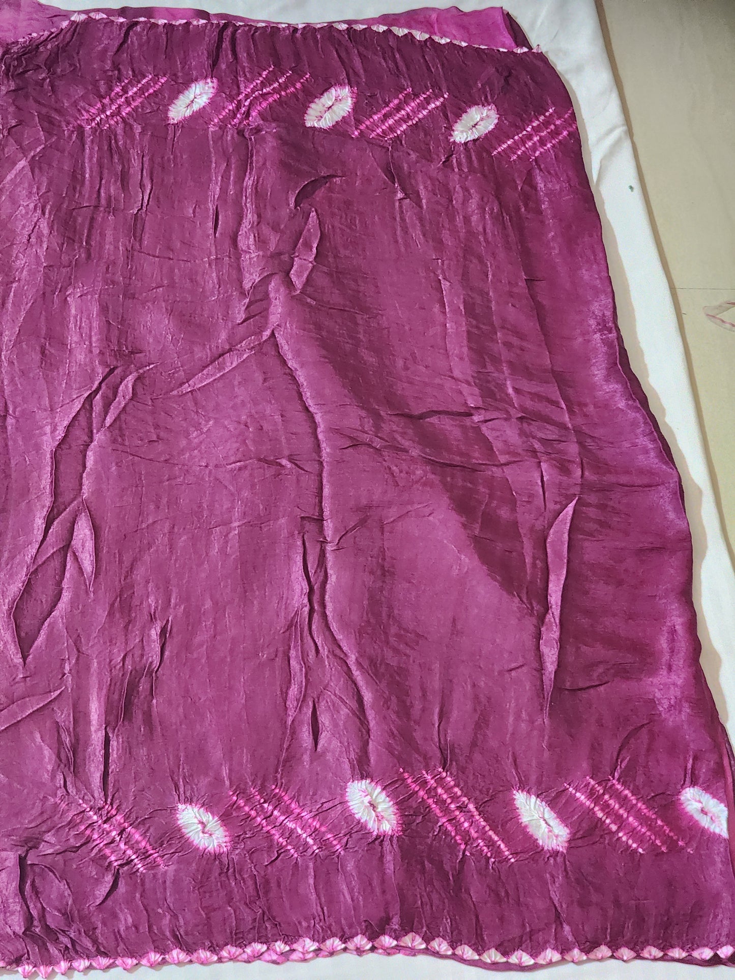 Magenta Bandhani Modal Saree with Golden Panels