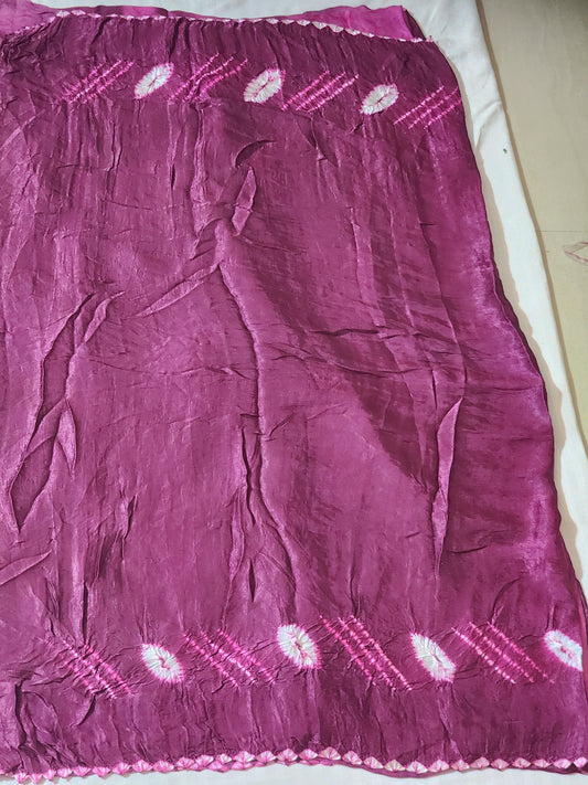 Magenta Bandhani Modal Saree with Golden Panels