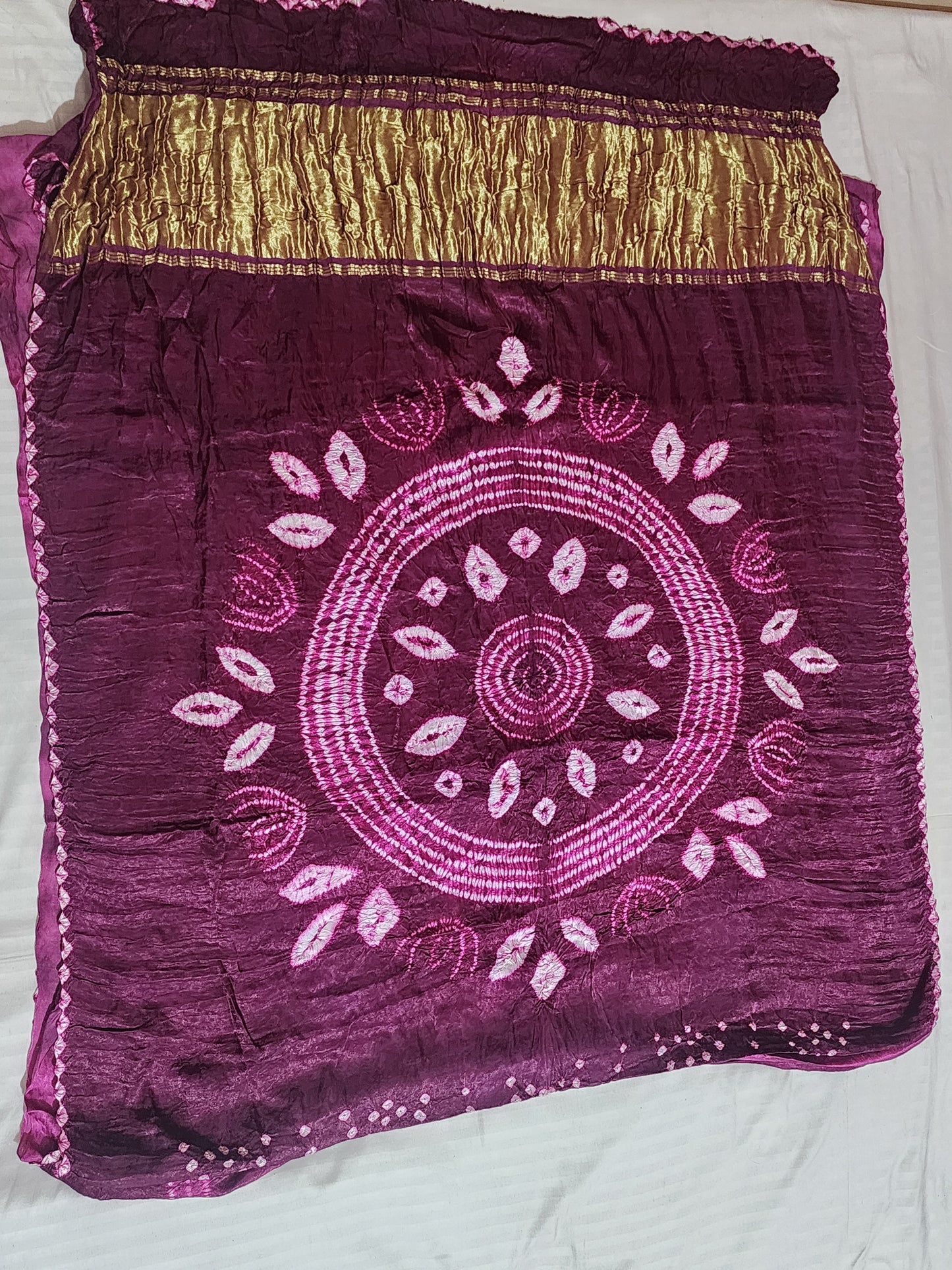 Magenta Bandhani Modal Saree with Golden Panels