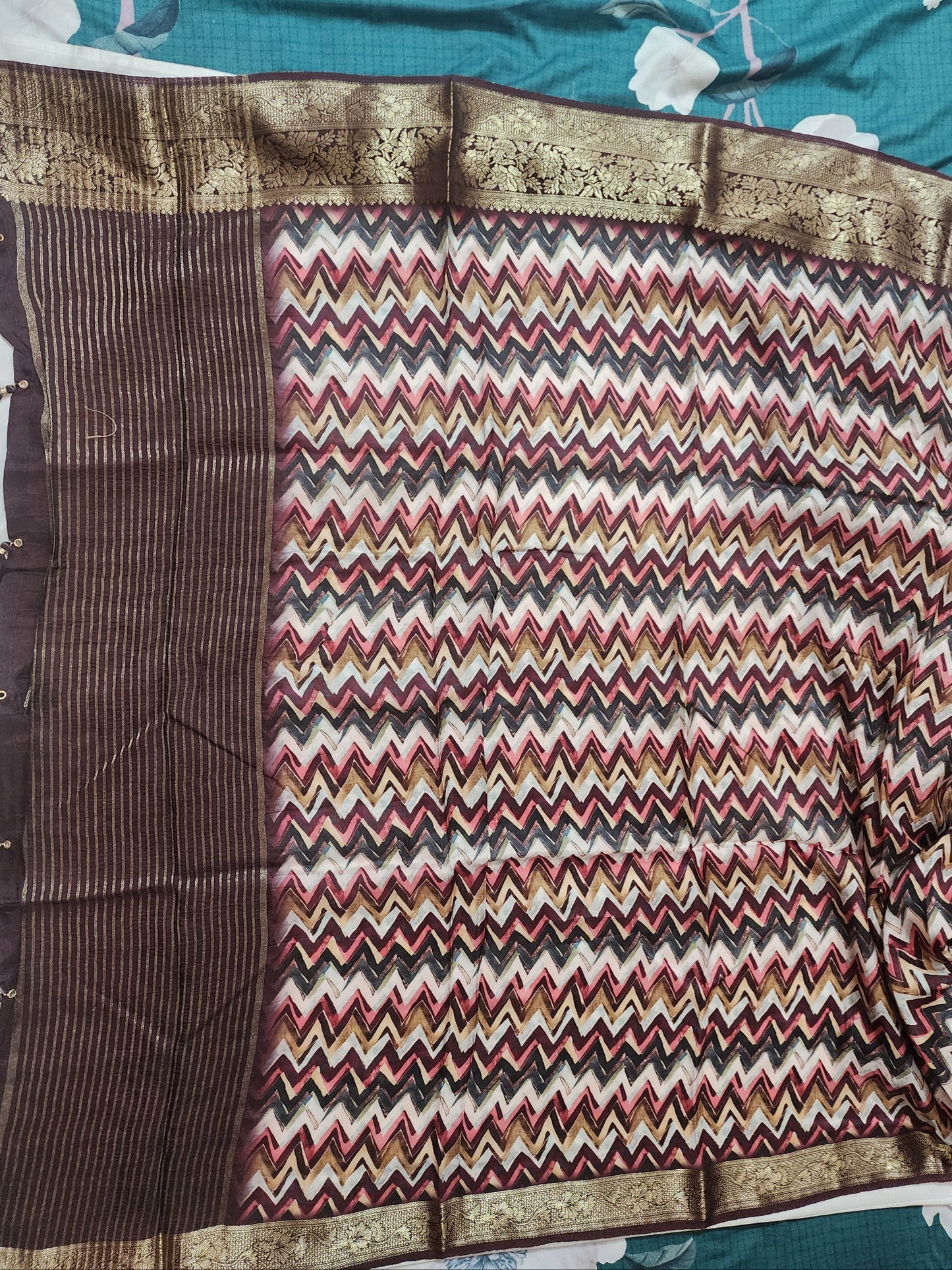 Maroon dola silk wave print