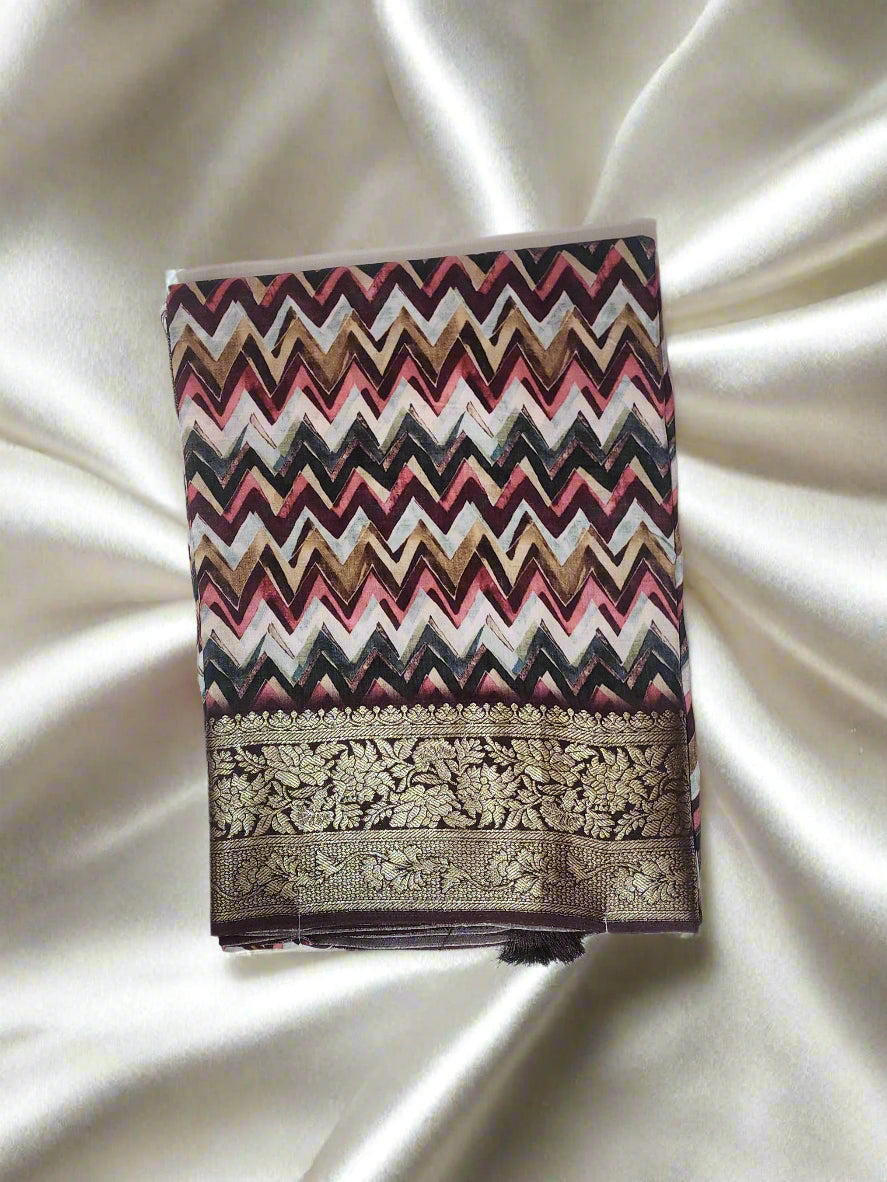 Maroon dola silk wave print