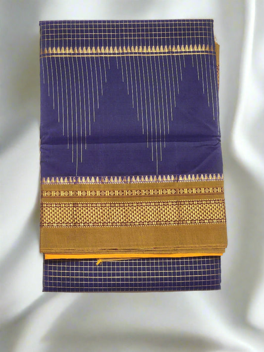 Navy Blue Checked Ilkal Saree