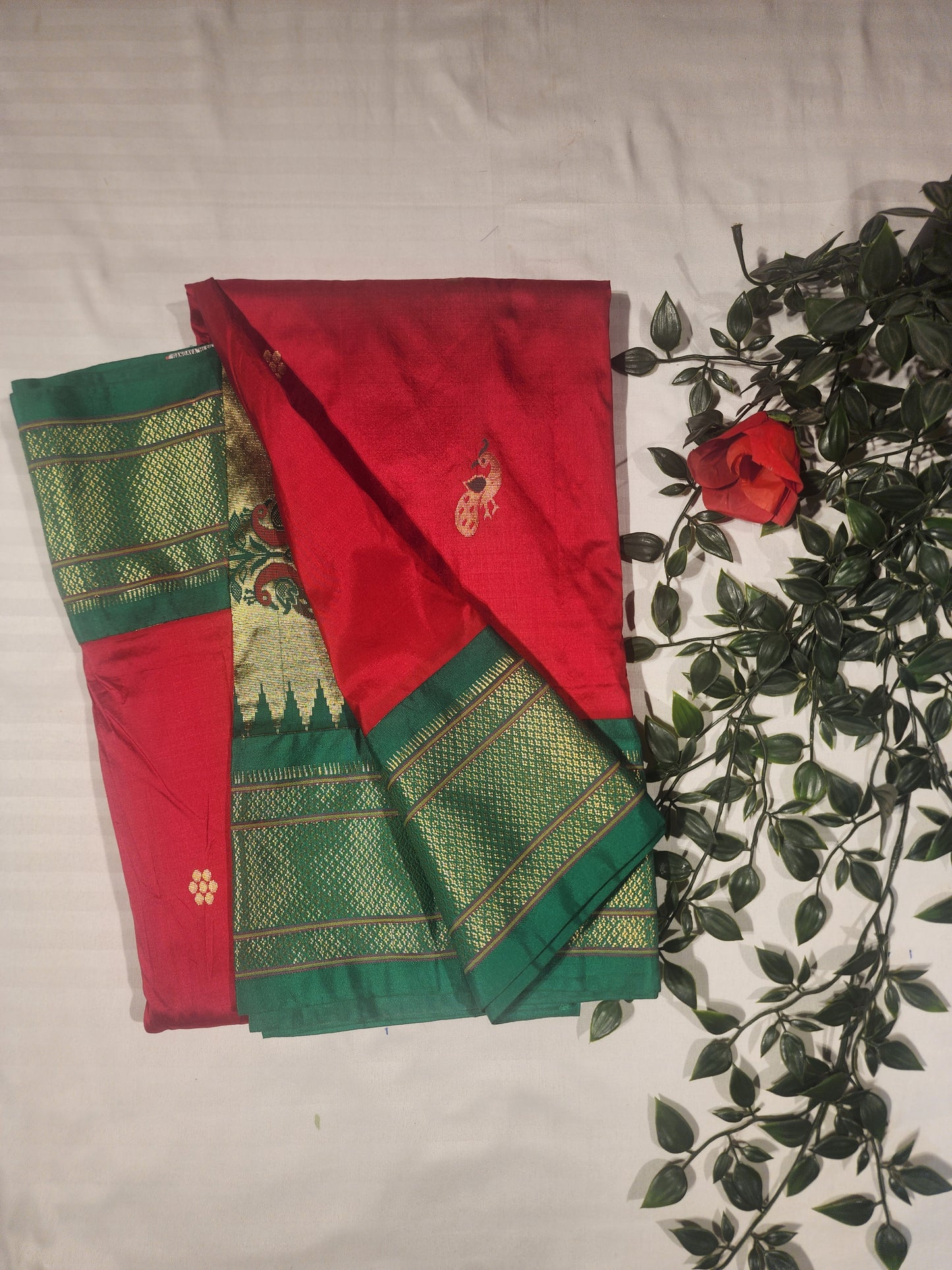 Paithani Red Green Peacock