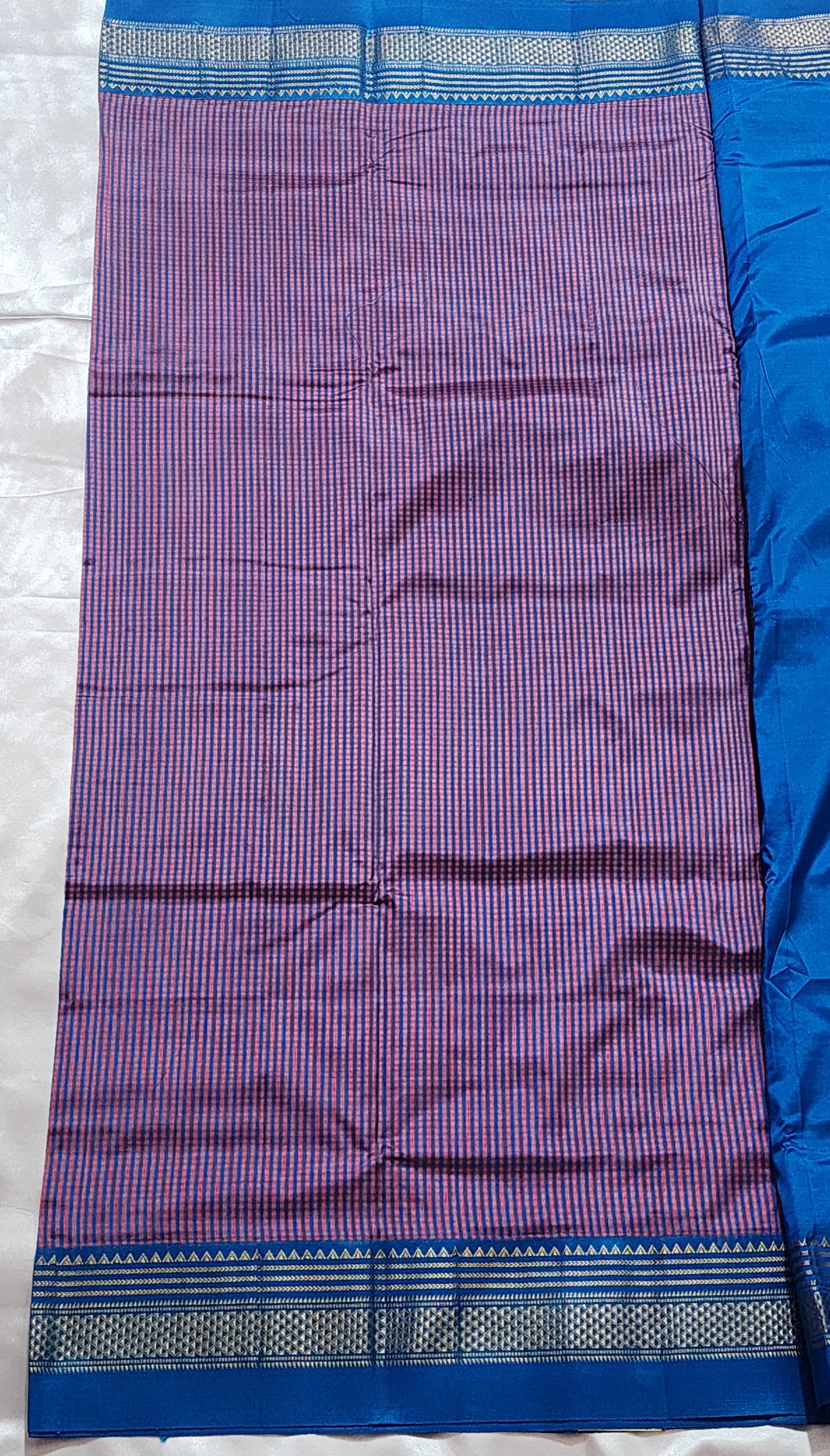 Pink and Blue Checked Ilkal Saree