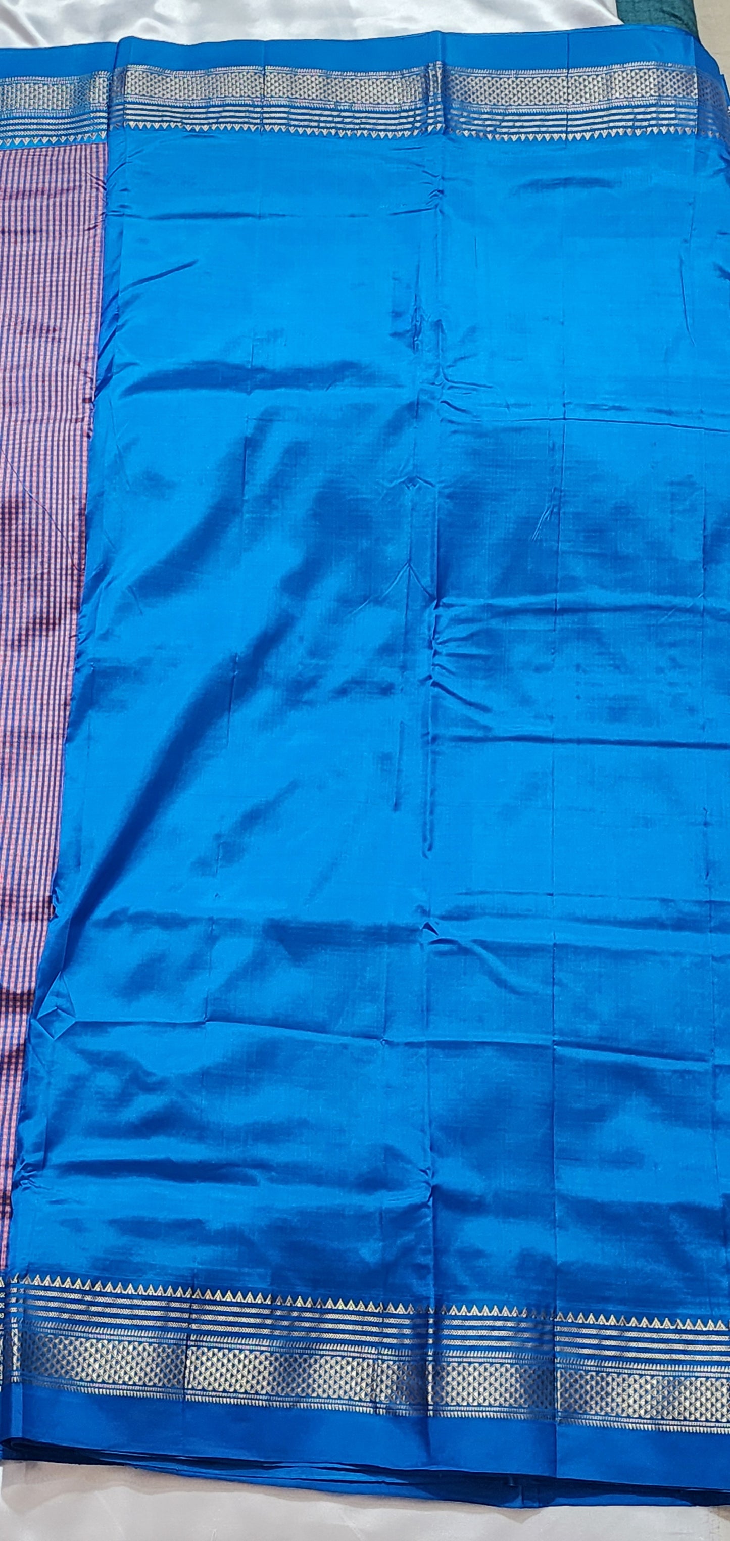 Pink and Blue Checked Ilkal Saree