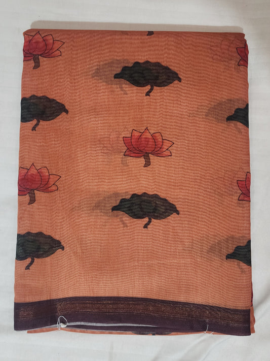 Peach brown Cotton Lotus Print