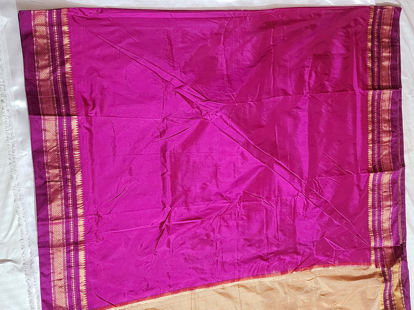 Peach Checked Ilkal Saree with Rich Pink Border